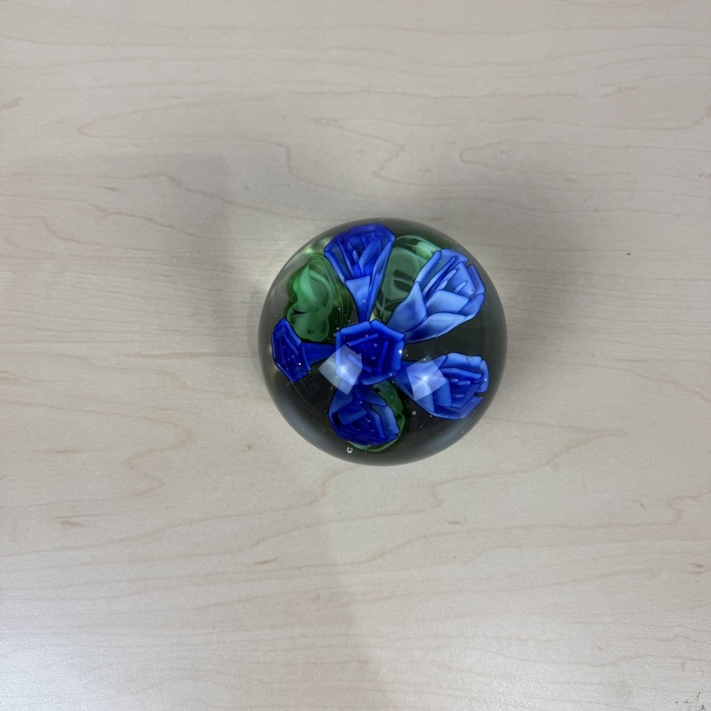 Art Glass Paperweight Flower Purple blue‎ Floral - Picture 5 of 9